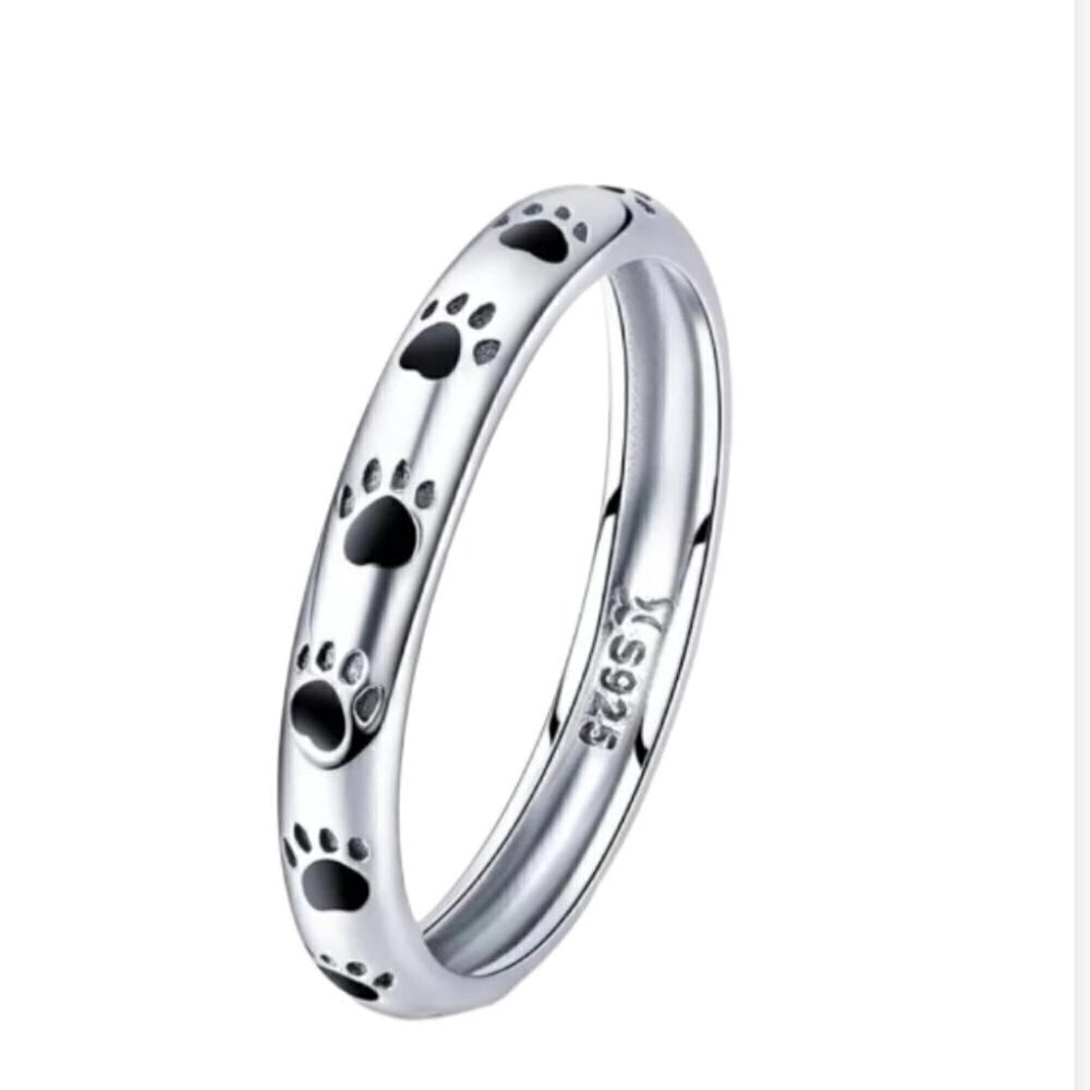 925 Sterling Silver Black Enamel Paw Ring